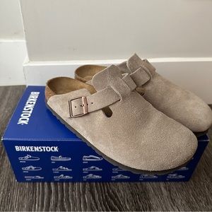 Birkenstock Boston Clogs (Taupe, Suede)